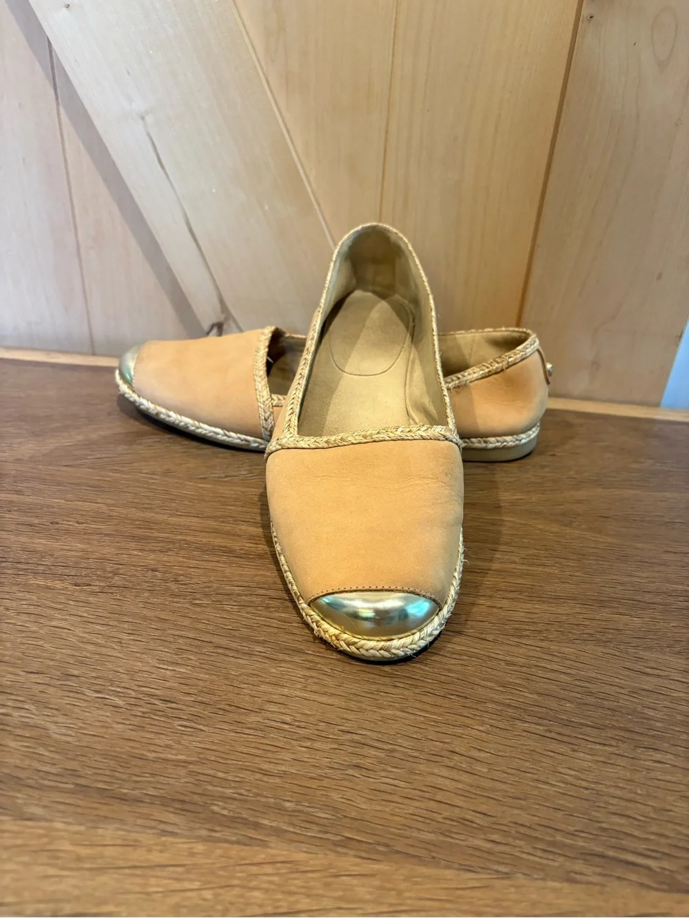 Stuart Weitzman  Espadrille Flats with Metallic Silver Cap Toe
